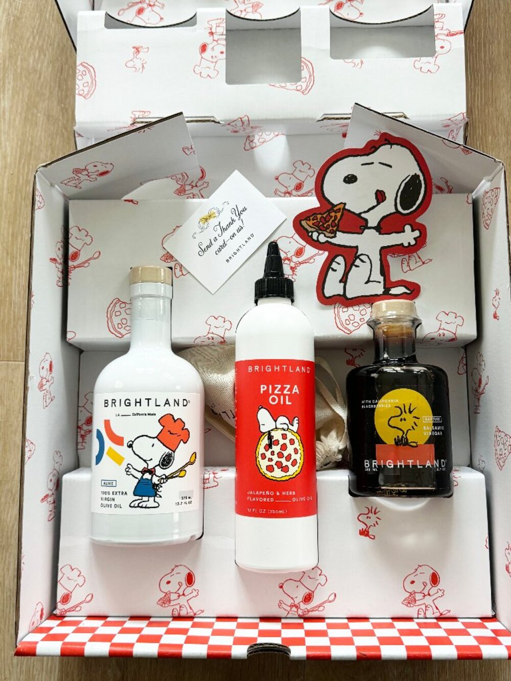 Brightland Snoopy's Pizza Night Set - Pizza Oil, Olive Oil, Balsamic, NEW IN BOX